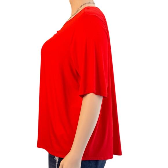 CATO Peek-a-boo Cutout Short Sleeved Casual Top Size 26/28 in Chili Pepper Red - Picture 4 of 7